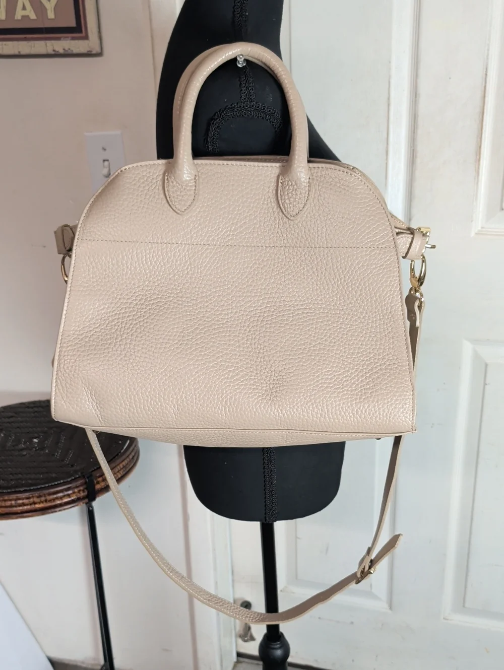 Anna Paola Riva Leather Suede Handbag Crossbody Taupe Made In Italy Satchel
